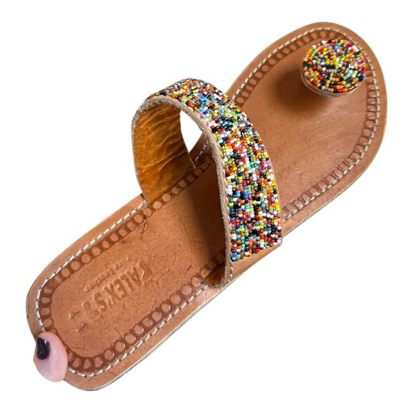Alex’s Pure Genuine Leather Beaded Multi Color Handmade Thong Sandals- Coachella - Picture 7 of 14